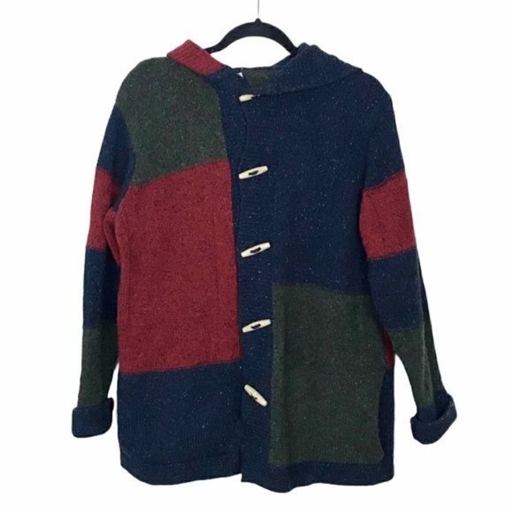 Kerry Woollen Mills 100% Wool Hooded Color Block Cardigan Small / Medium